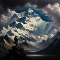 someone gazing at Mount Everest, painting, baroque style generated by DALL·E 2